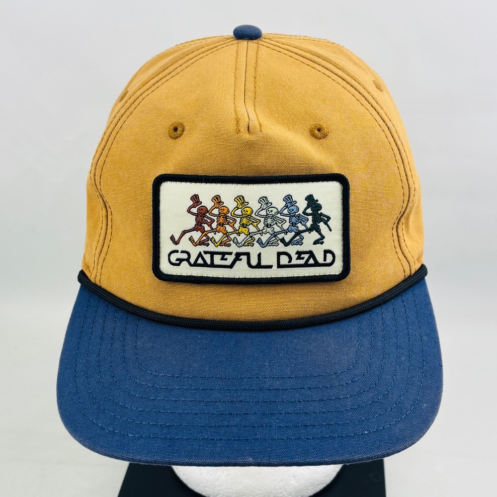 Grateful Dead Dancing Skeletons Snapback Hat Mustard Blue Cotton Mad Engine OSFM